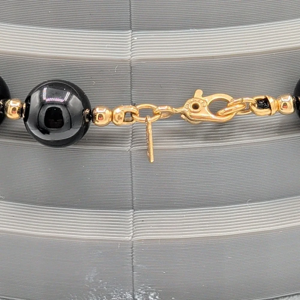Vintage‎ Monet Black Beaded Choker Necklace Gold Tone Spacers 15